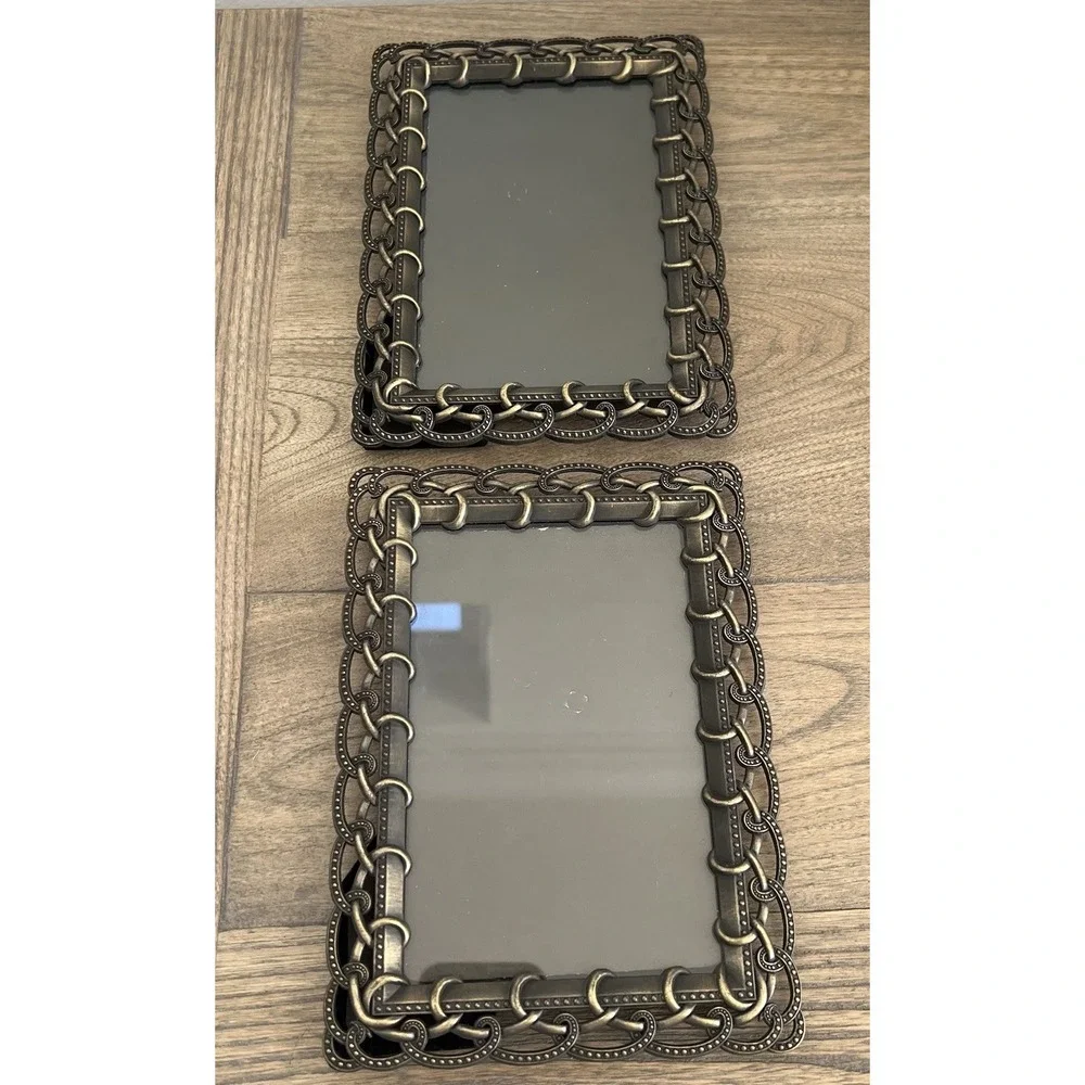 2 PHOTO FRAME Metal Bronze-Tone Woven Chain Design Tabletop for 4